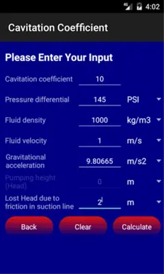 Cavitation Coefficient Lite android App screenshot 0