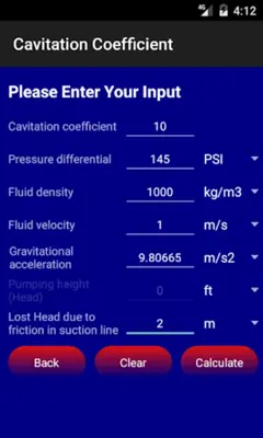 Cavitation Coefficient Lite android App screenshot 3